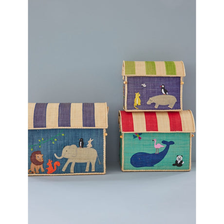 Rice Raffia Leksak Baskets Med Animal Theme - Sett Of 3