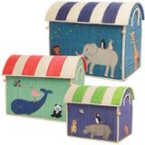 Rice Raffia Leksak Baskets Med Animal Theme - Sett Of 3