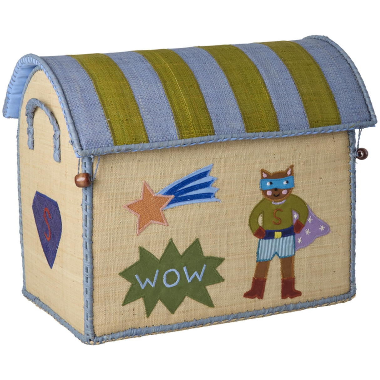 Rice Raffia Leksak Baskets Med Hero Theme - Blue - Sett Of 3