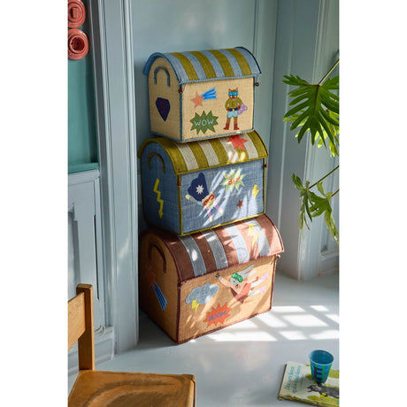 Rice Raffia Leksak Baskets Med Hero Theme - Blue - Sett Of 3
