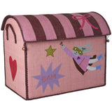 Rice Raffia Leksak Baskets Med Hero Theme - Pink - Sett Of 3