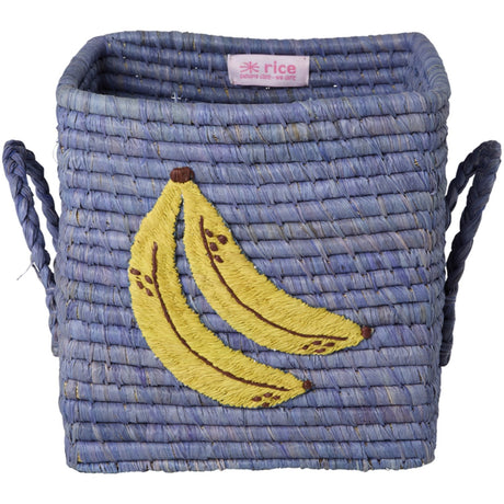 Rice Raffia Square Korg Med Big Banana Embroidery Och Raffia Handles - Small