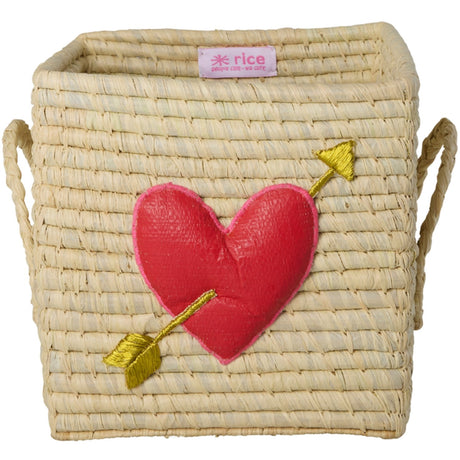 Rice Raffia Square Korg Med 3D Heart Och Raffia Handles - Small