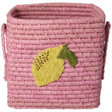 Rice Raffia Square Korg Med Big Lemon Embroidery Och Raffia Handles - Small