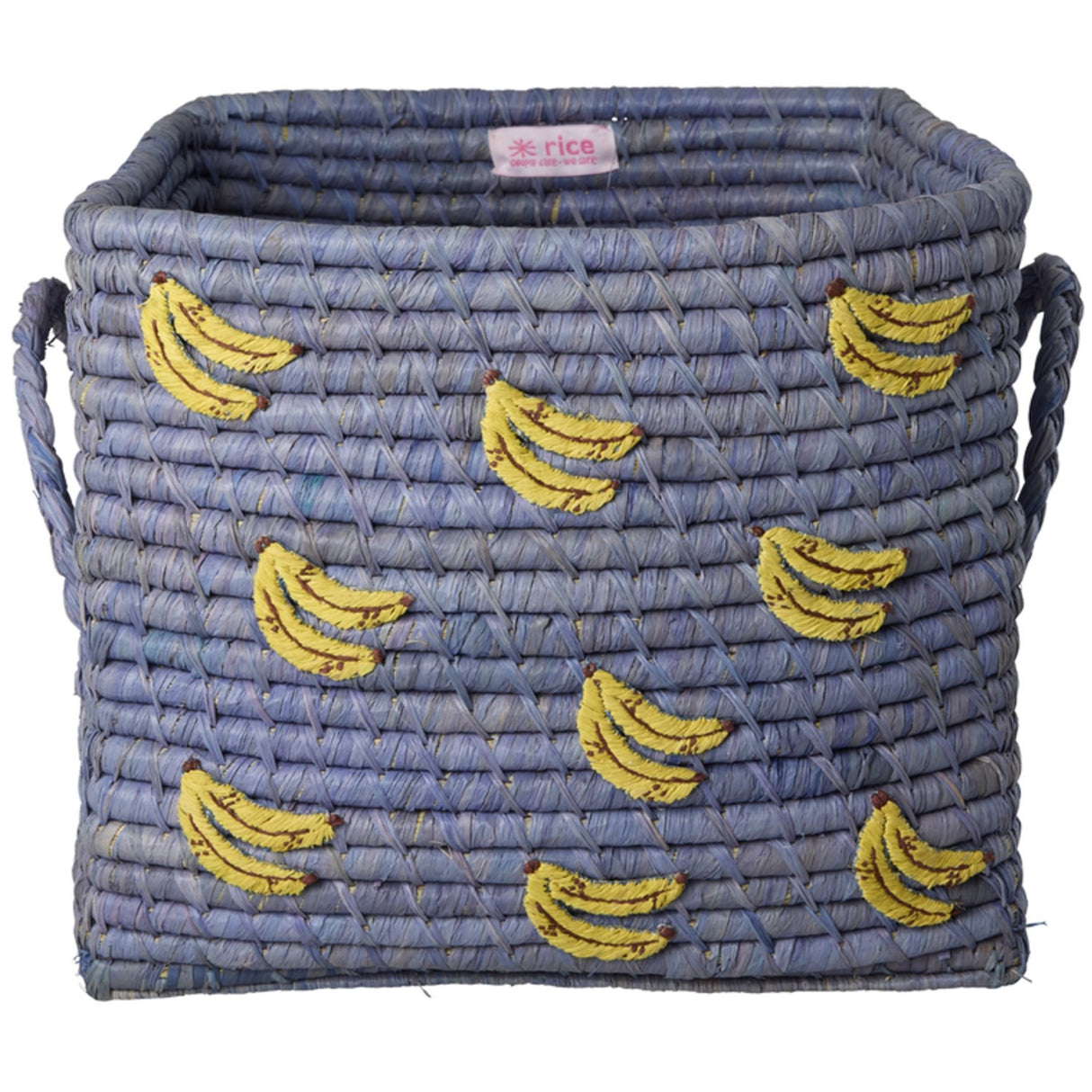 Rice Raffia Square Korg Med Bananas All Över Embroidery Och Raffia Handles