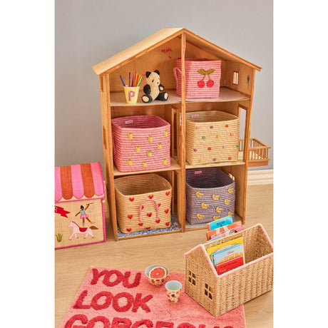 Rice Raffia Square Korg Med Dots In Glory Days Colors