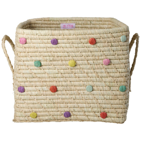Rice Raffia Square Korg Med Dots In Glory Days Colors