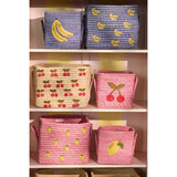 Rice Raffia Square Korg Med Small Lemons All Över Embroidery Och Raffia Handles