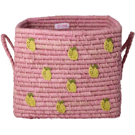 Rice Raffia Square Korg Med Small Lemons All Över Embroidery Och Raffia Handles