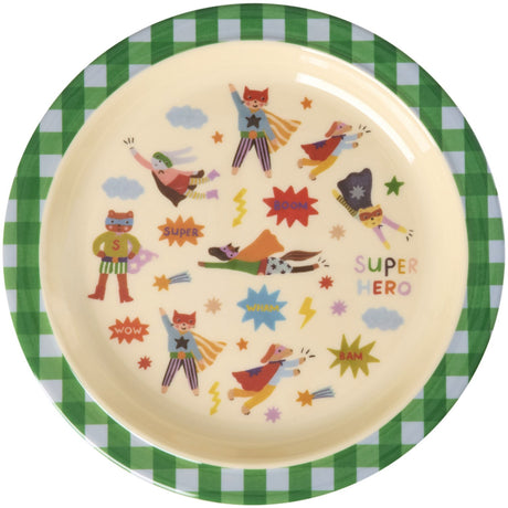 Rice Melamin Kids Lunch Tallrik Med Hero Print - Green