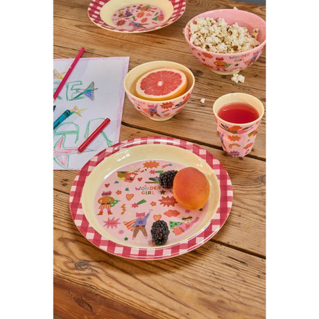 Rice Melamin Kids Lunch Tallrik Med Hero Print - Pink