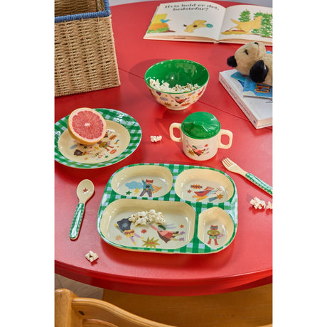 Rice Melamin Kids 4 Room Tallrik Med Hero Print - Green