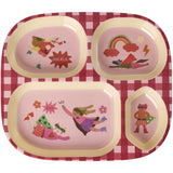 Rice Melamin Kids 4 Room Tallrik Med Hero Print - Pink