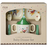 Rice Melamin Baby Dinner Sett In Giftbox - Hero Print - Green - 4 Pcs