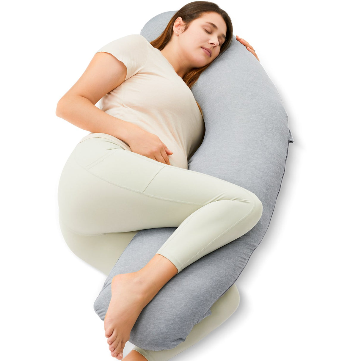 Momcozy Grey J Shaped Pregnancy Kudde Jersey Tyg