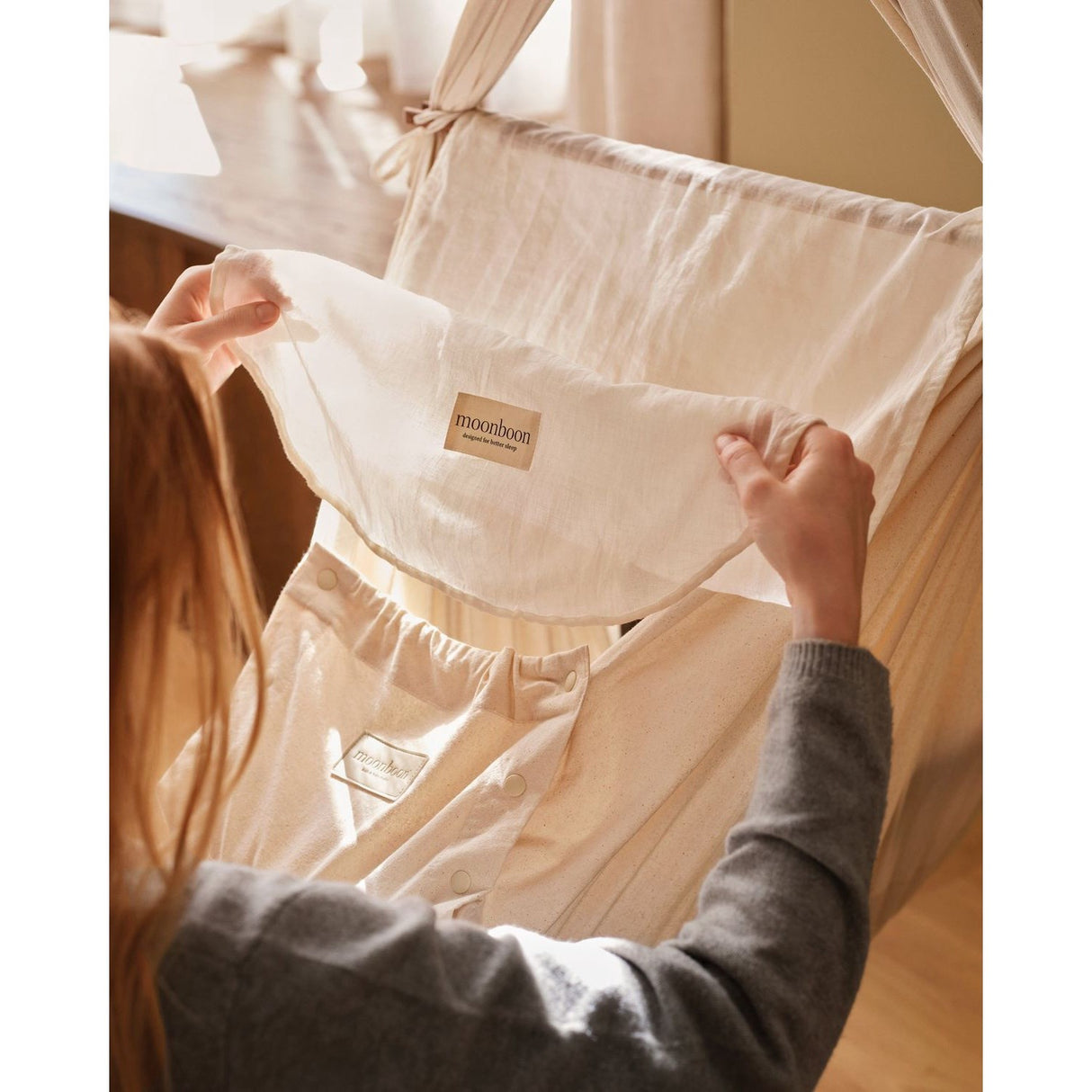 Moonboon Nature Hammock, Cream White Motor Essential Bundle - Baby Hammock