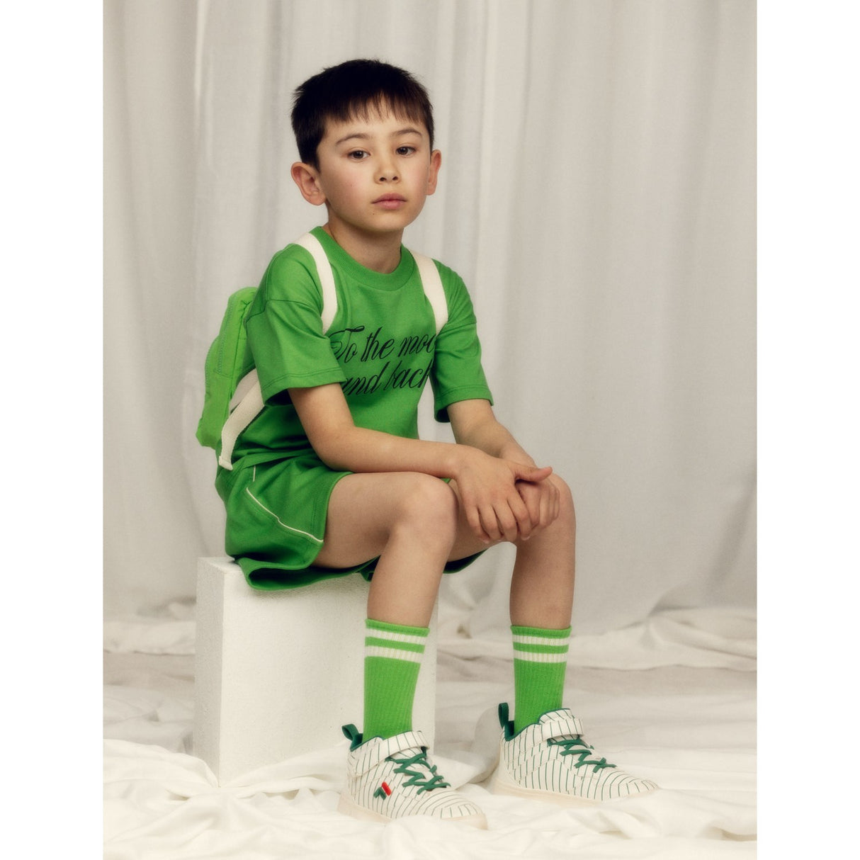 Mini Rodini Green Plain Piping Sweatshorts