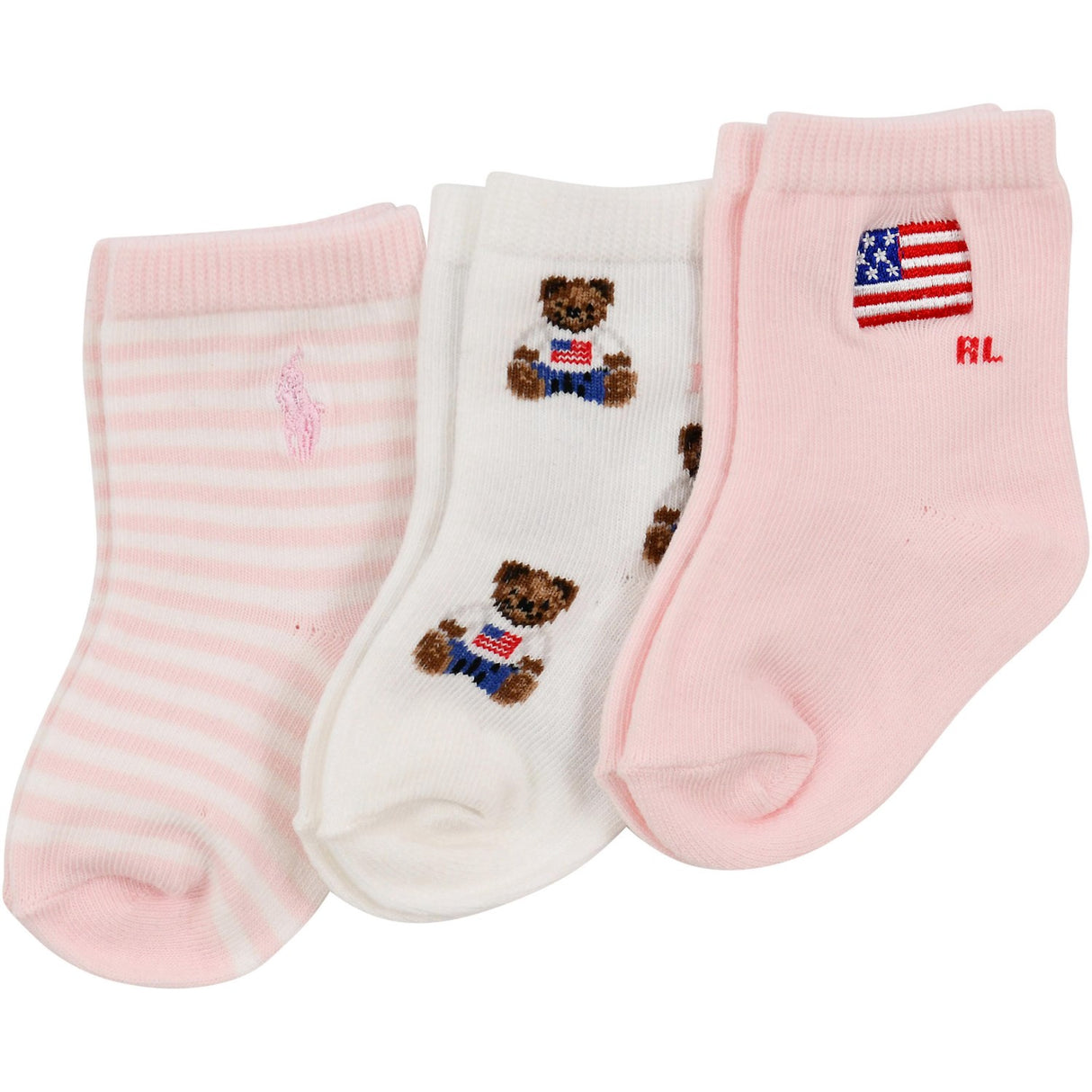 Ralph Lauren Baby White/Pink Crew Strumpo