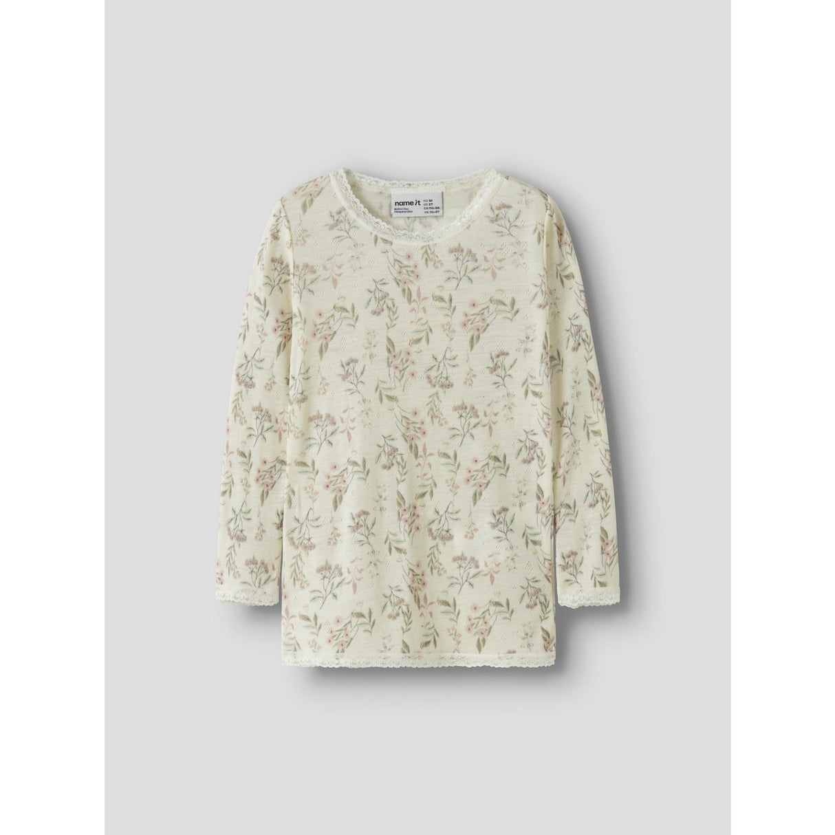 Name It Snow White Flowers + Leafs Nmfwang Ull Needle Ls Topp Noos
