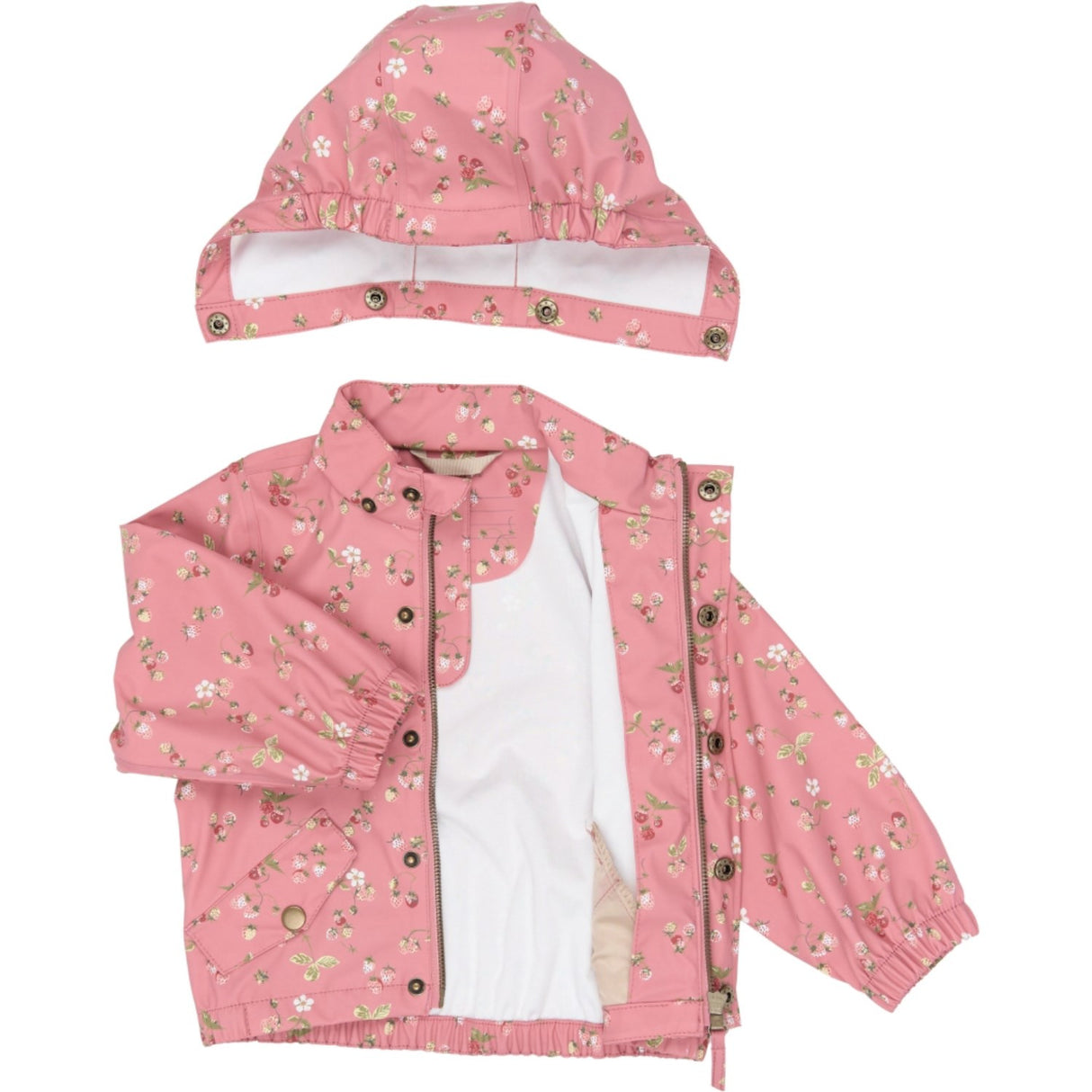 Petit Piao Dusty Rose Strawberry AOP PPDai Regnkläder Sett W. Susp.