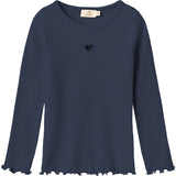 COPENHAGEN COLORS Navy Modal Rib Ls T-Shirt M/ Heart Hole Pattern