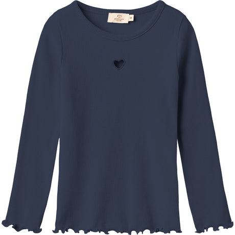 COPENHAGEN COLORS Navy Modal Rib Ls T-Shirt M/ Heart Hole Pattern