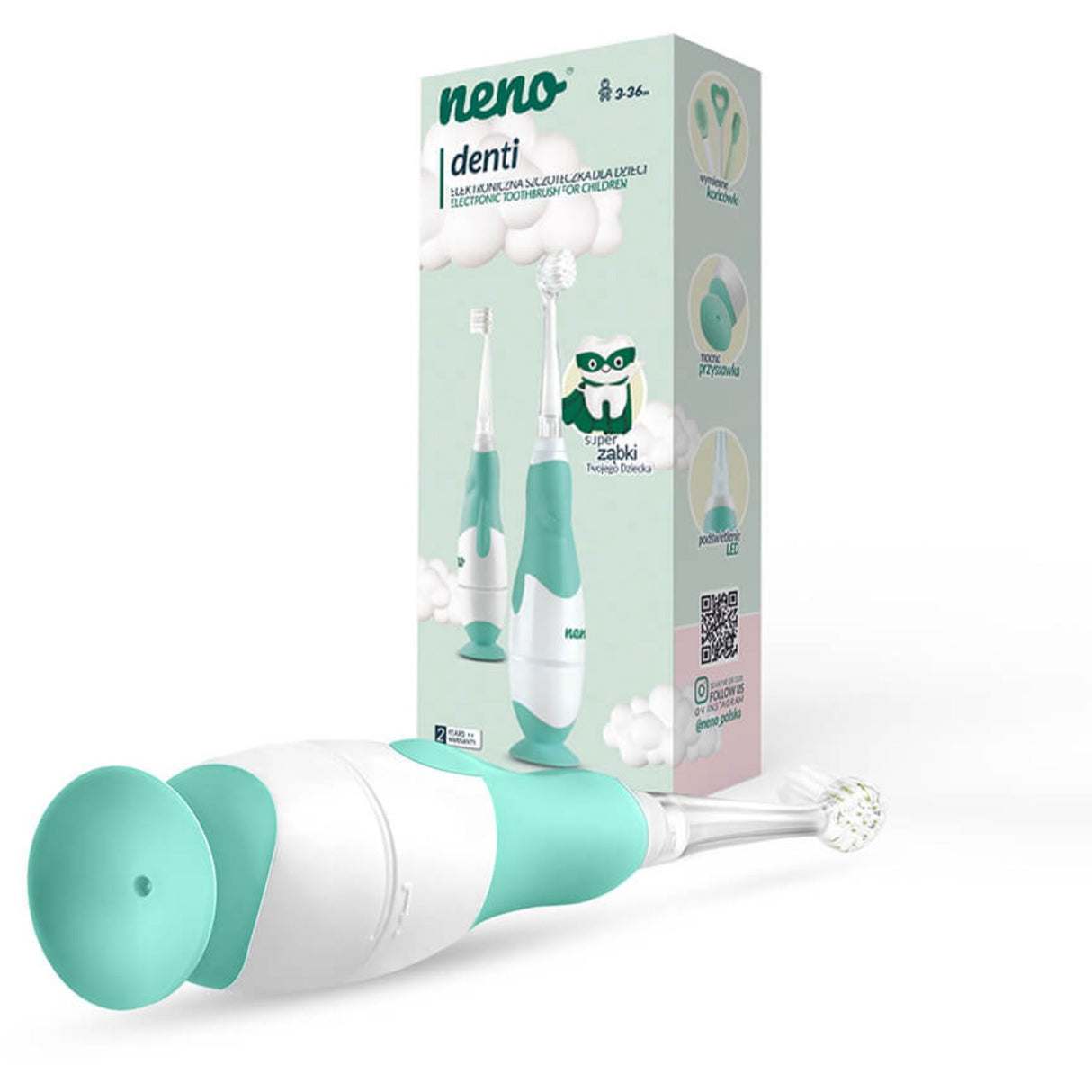 Neno Hvid, Grøn Elektrisk Tandborste Denti Til Børn M. 4 Børstehoveder