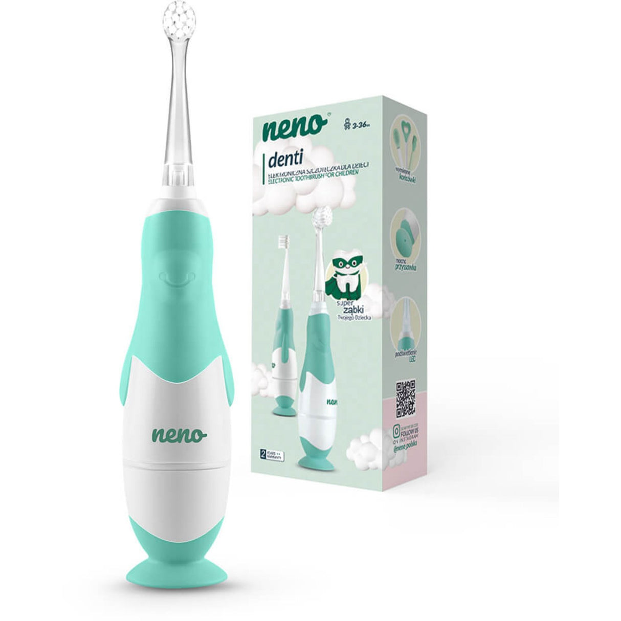 Neno Hvid, Grøn Elektrisk Tandborste Denti Til Børn M. 4 Børstehoveder