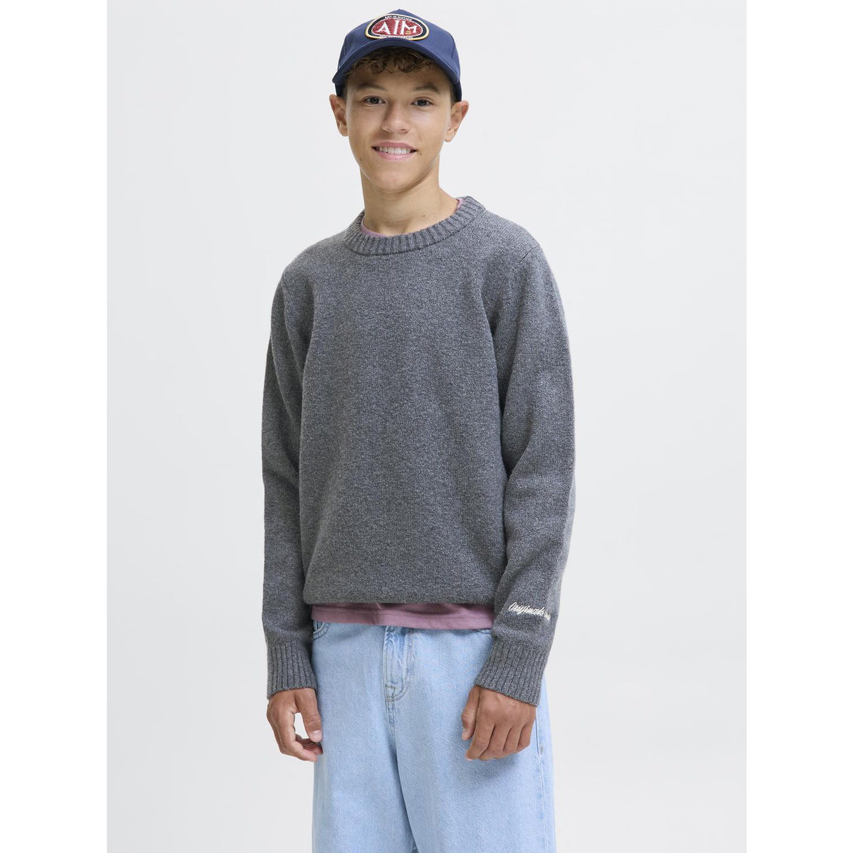 Jack & Jones Junior Dark Grey Melange Jornorrebro Stickad Crew Neck Ln Jnr