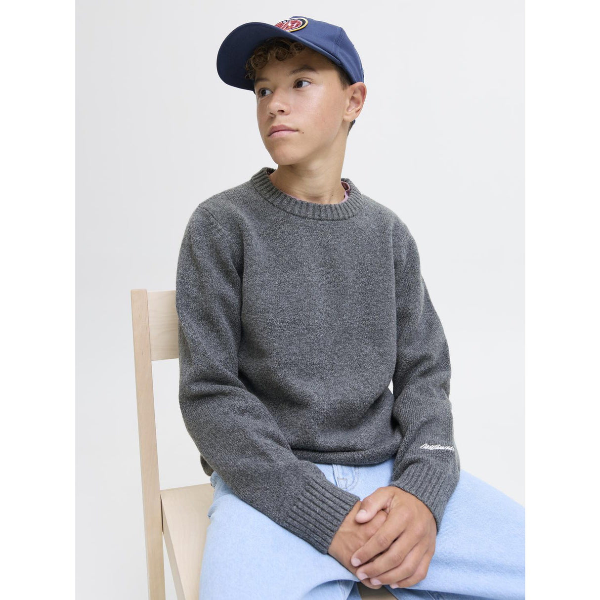 Jack & Jones Junior Dark Grey Melange Jornorrebro Stickad Crew Neck Ln Jnr