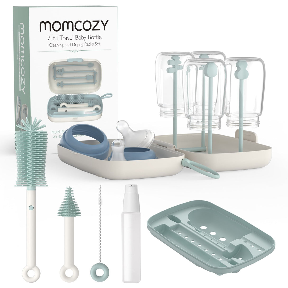 Momcozy Green 7 In 1 Baby Flaska Brush Sett