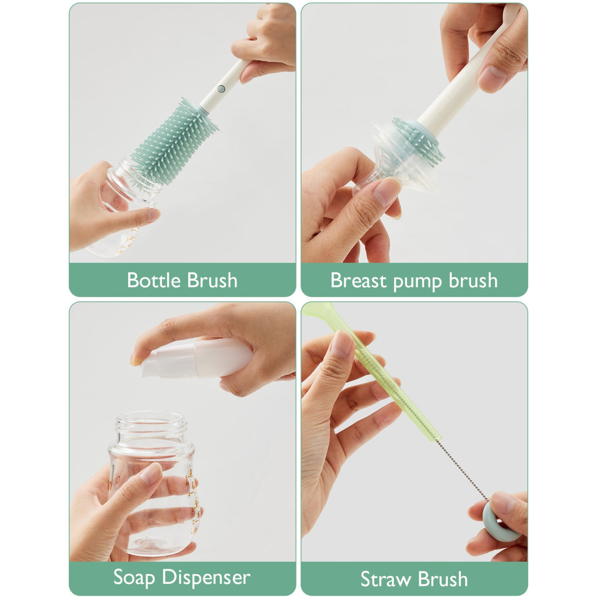Momcozy Green 7 In 1 Baby Flaska Brush Sett