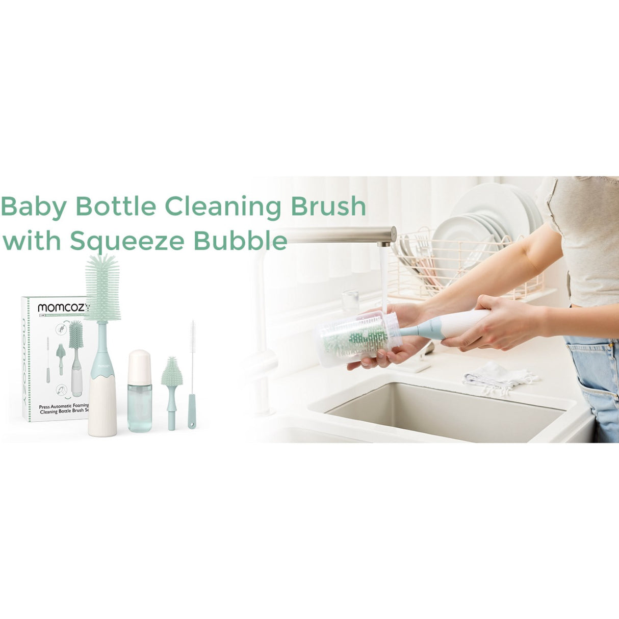 Momcozy Green Push-Press Design Flaska Brush Kit