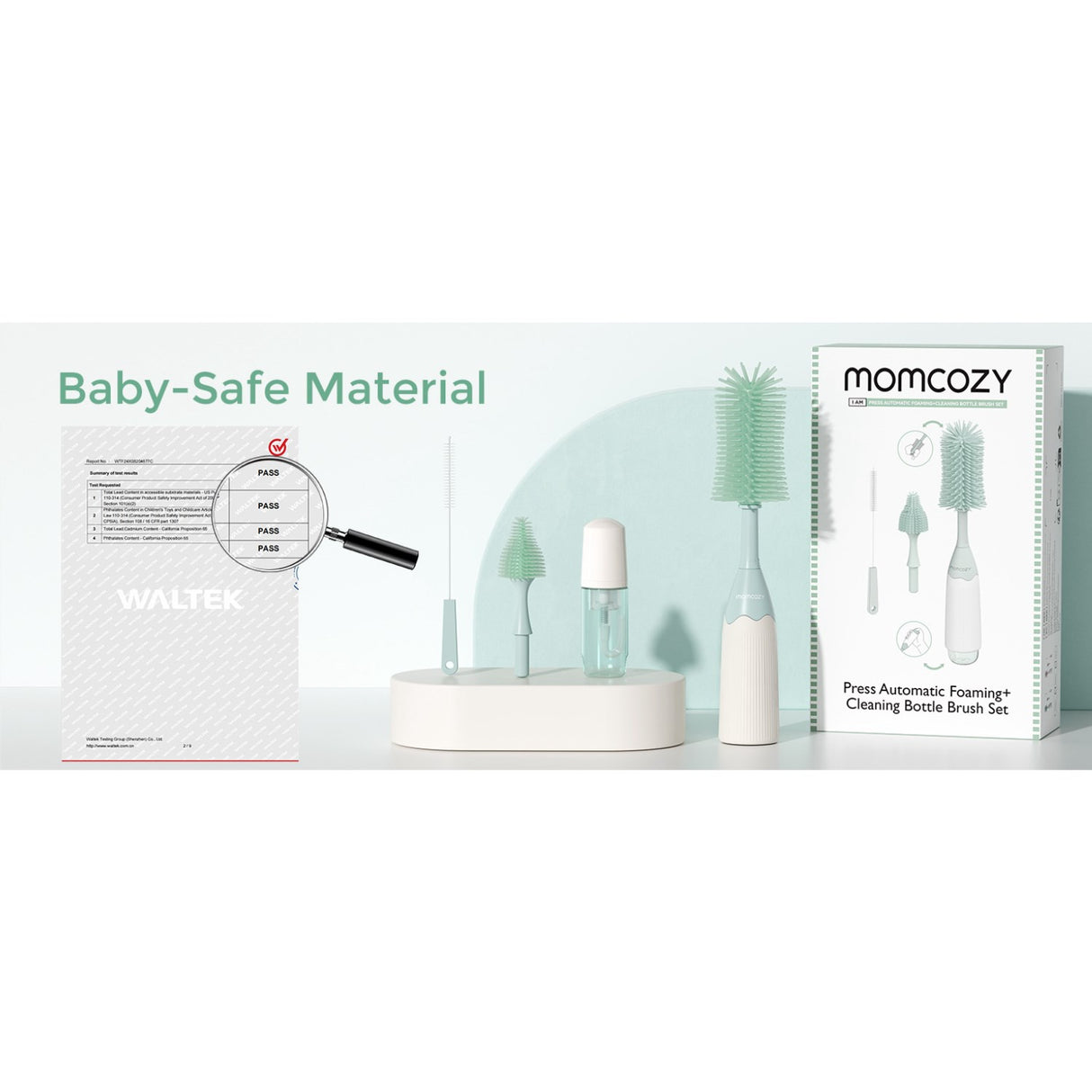 Momcozy Green Push-Press Design Flaska Brush Kit