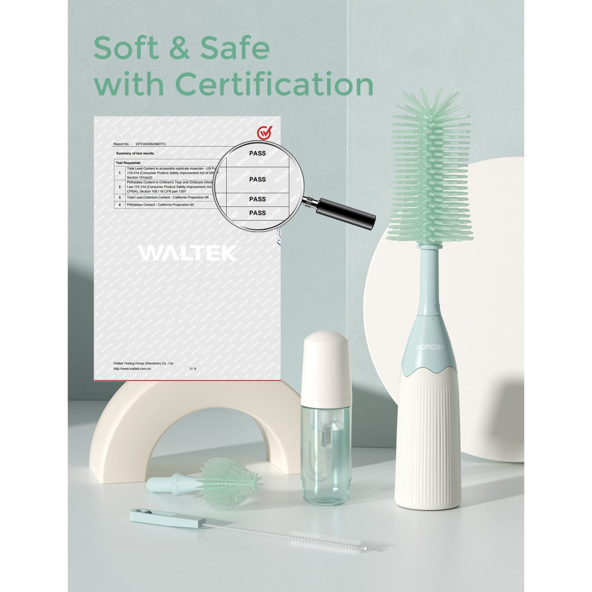 Momcozy Green Push-Press Design Flaska Brush Kit