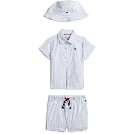 Tommy Hilfiger Blue Stripe Ithaca Kort Skjorta Mössa Giftbox