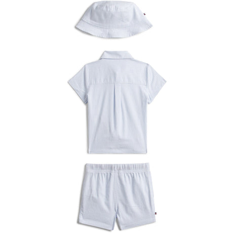 Tommy Hilfiger Blue Stripe Ithaca Kort Skjorta Mössa Giftbox