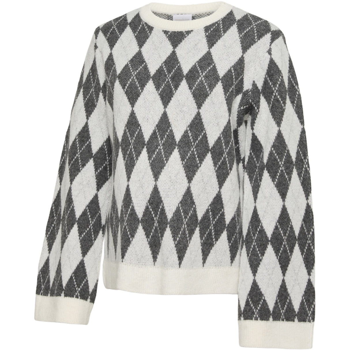 Mama;licious Birch Light Grey And Medium Grey Mlargyle Vita L/S Stickad Topp 2F