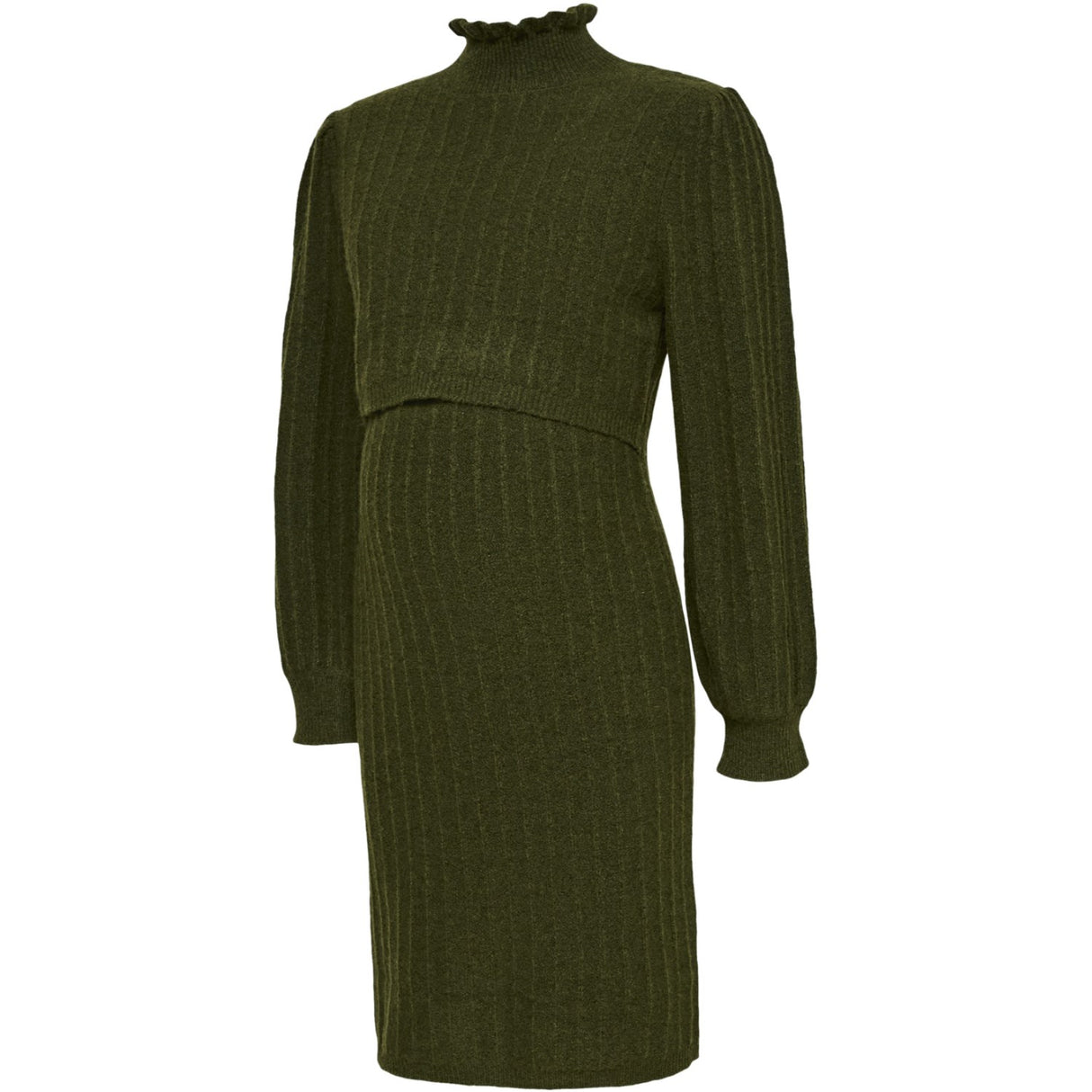 Mama;licious Rifle Green Melange Mlallison June L/S Stickad Abk Klänning 2F