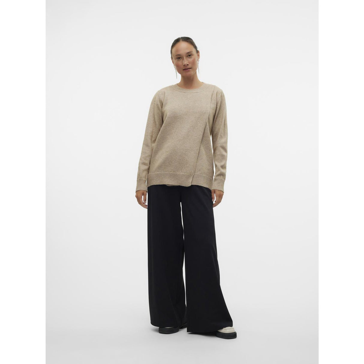 Mama;licious Natural Melange Mlnewanne Iris L/S Stickad Topp 2F Noos