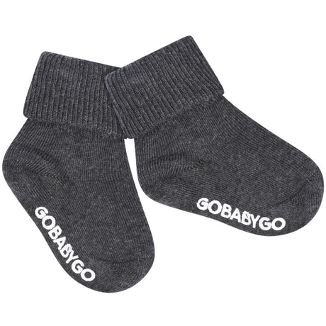 Gobabygo Dark Grey Melange Non Slip Strumpor Organic Bomull