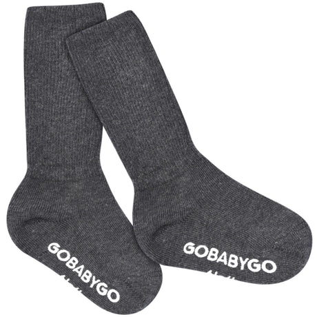 Gobabygo Dark Grey Melange Non Slip Strumpor Organic Bomull