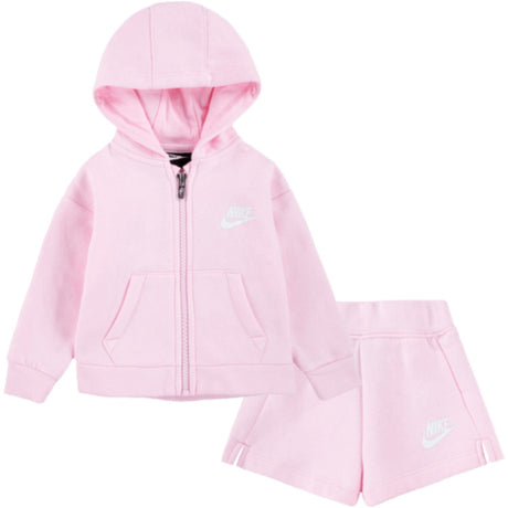 NIKE Pink Foam Club Fleece Fz & Shorts Sett