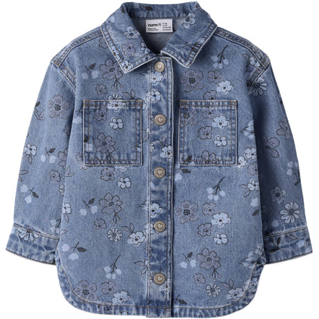 Name It Medium Blue Denim Flower Nmfjoy Dnm AOP Jacka 2633-Im