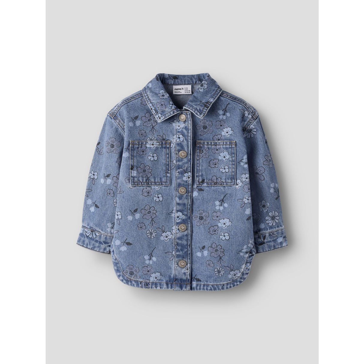 Name It Medium Blue Denim Flower Nmfjoy Dnm AOP Jacka 2633-Im