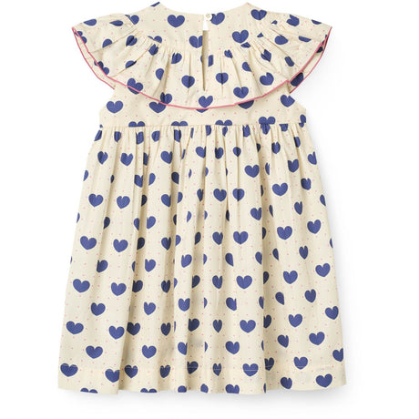 COPENHAGEN COLORS Heart Aop Ocean X Luksusbaby Heart Och Dots Klänning W. Frill