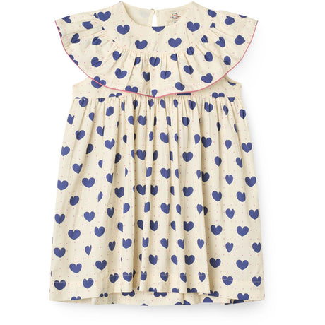COPENHAGEN COLORS Heart Aop Ocean X Luksusbaby Heart Och Dots Klänning W. Frill