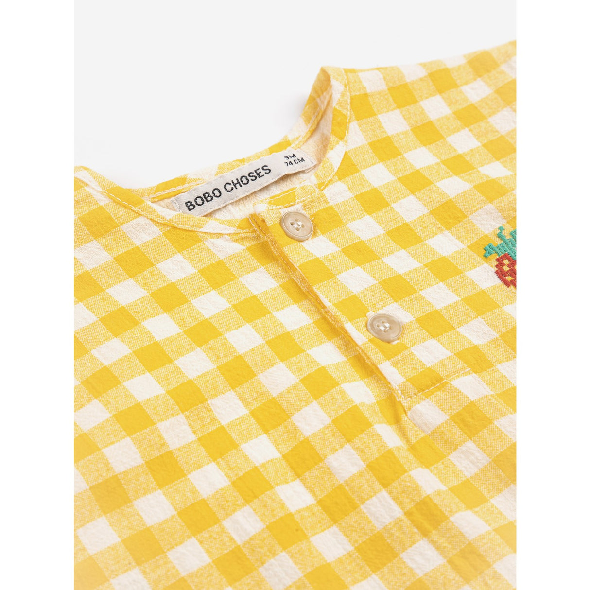Bobo Choses Yellow Pixel Strawberry Vichy Woven Blus
