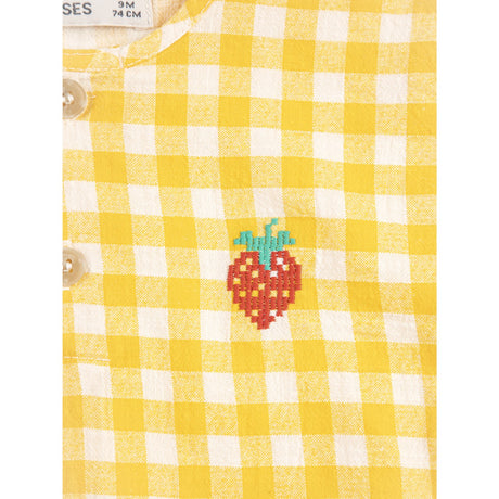 Bobo Choses Yellow Pixel Strawberry Vichy Woven Blus