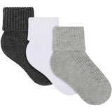 Minymo Light Grey Melange Baby 2X2 Rib Strumpo 3-Pack